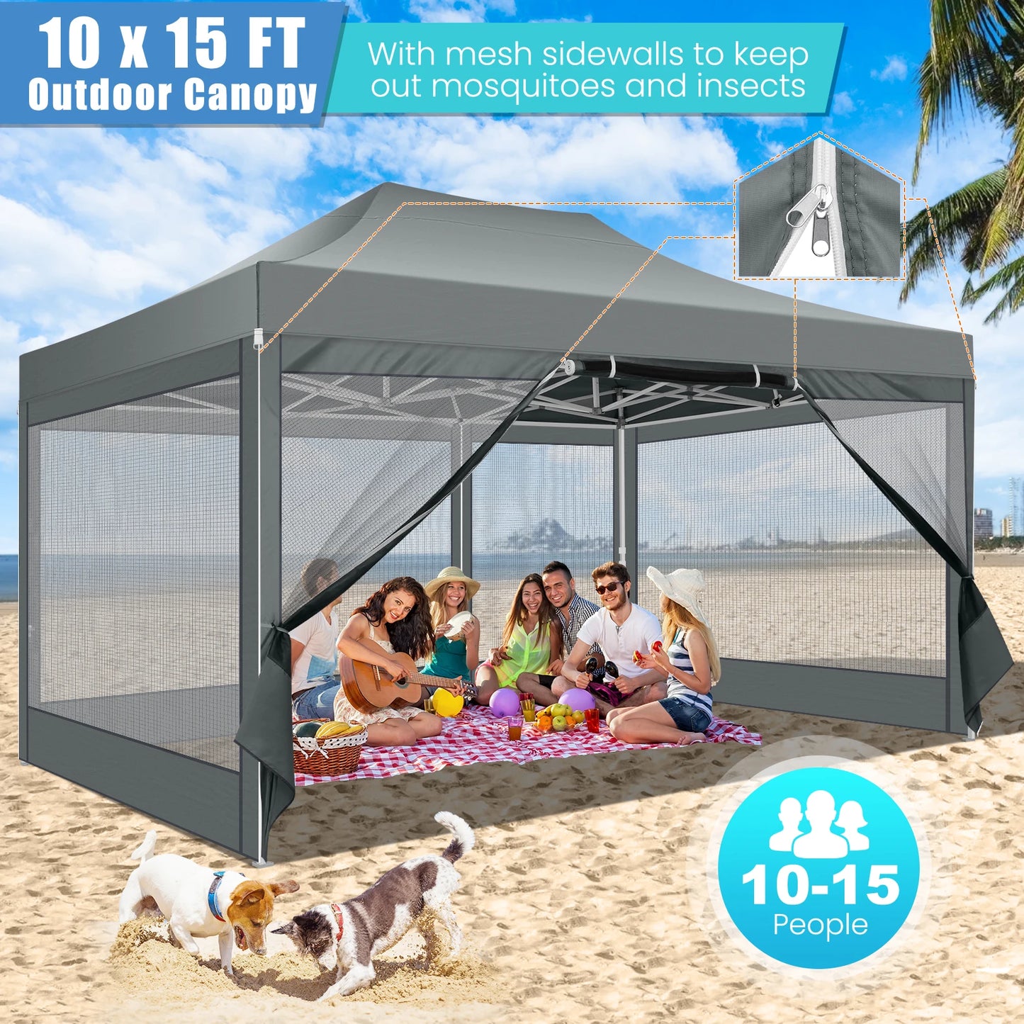 HOTEEL Heavy Duty Pop Up Canopy With Mosquito Netting