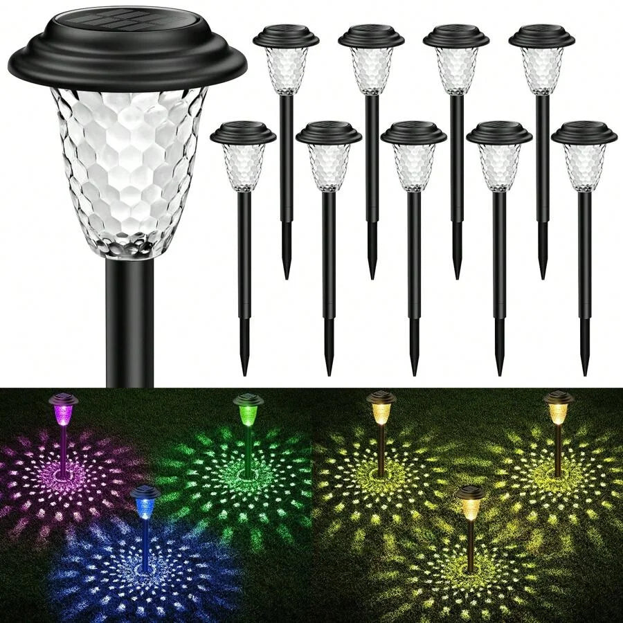 Solar Pathway Lights RGB Color Changing Warm White Outdoor Waterproof Lamp