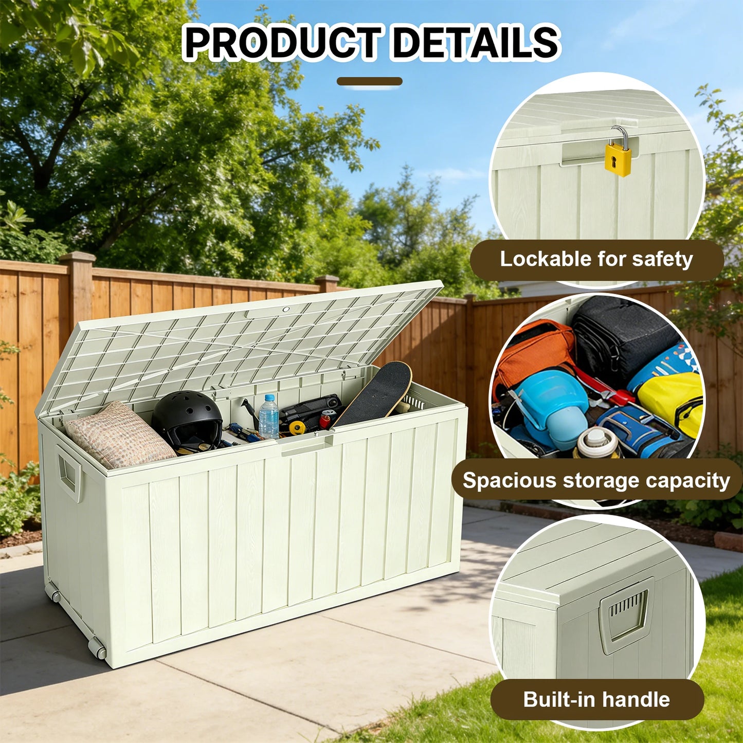 Resin Outdoor Storage Box Waterproof With Bottom Pulleys