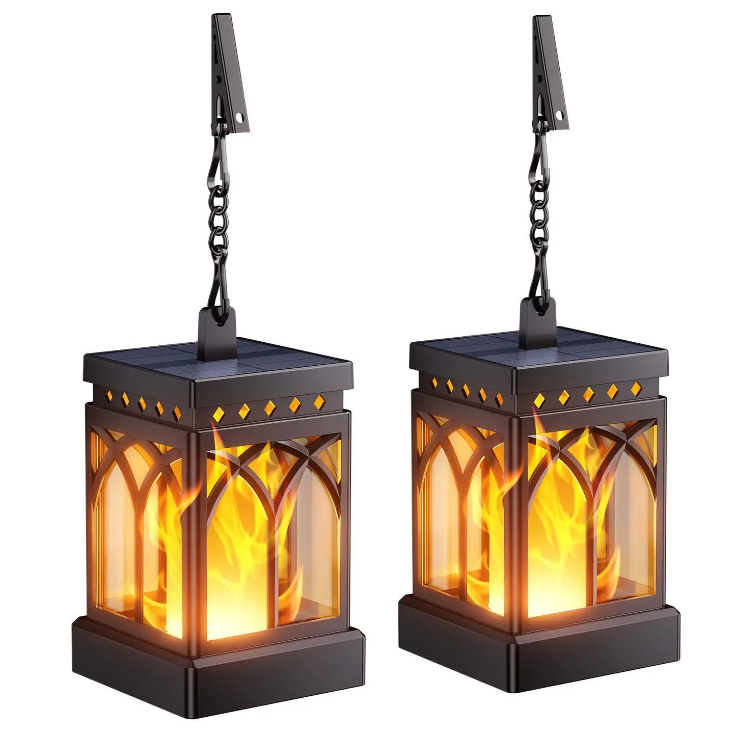 Outdoor Solar LED Lanterns Waterproof Hanging Lights Two Modes Auto On Off