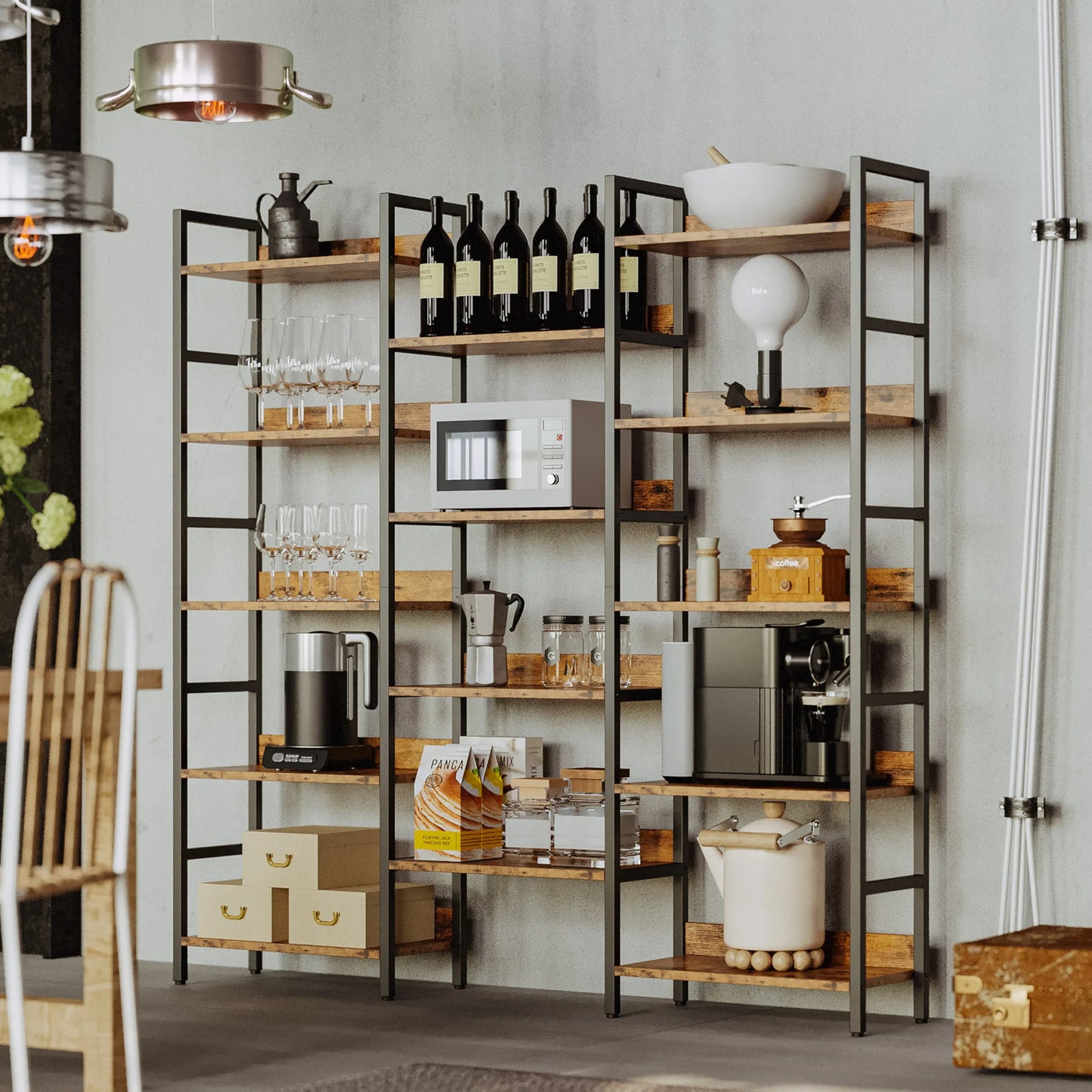 Ironck Triple Wide 5-Tier Industrial Bookshelf With Metal Frame
