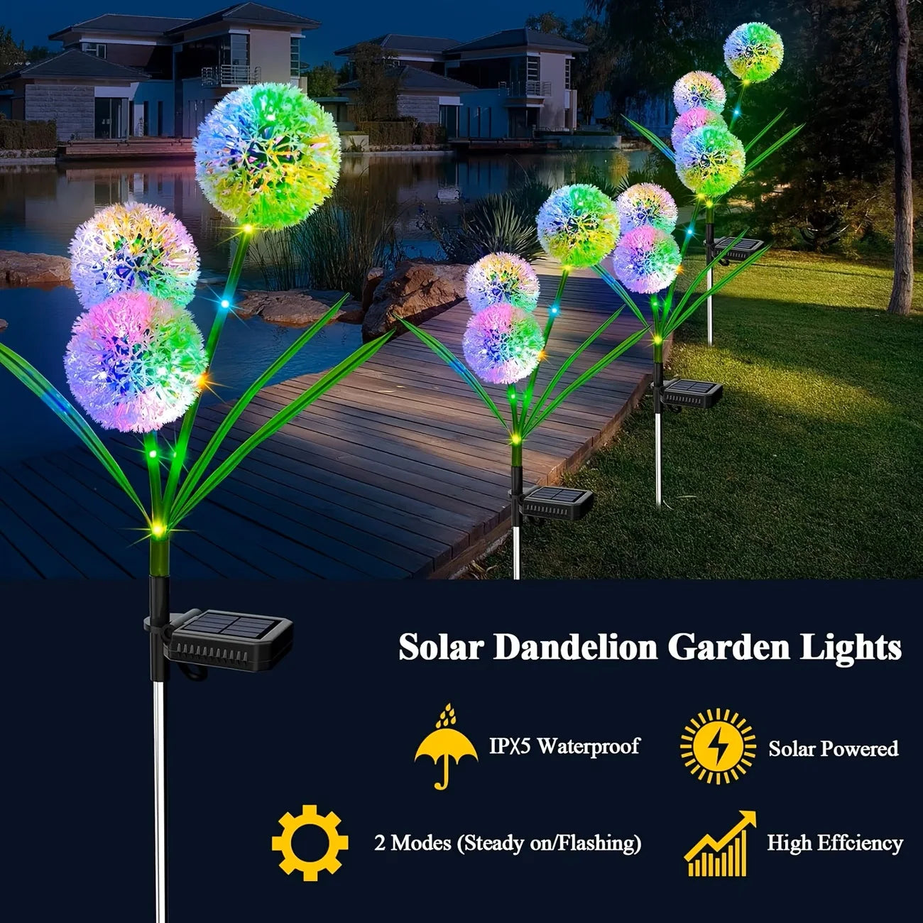 Solar LED Dandelion Light Three Head Ground Mounted Outdoor Decor