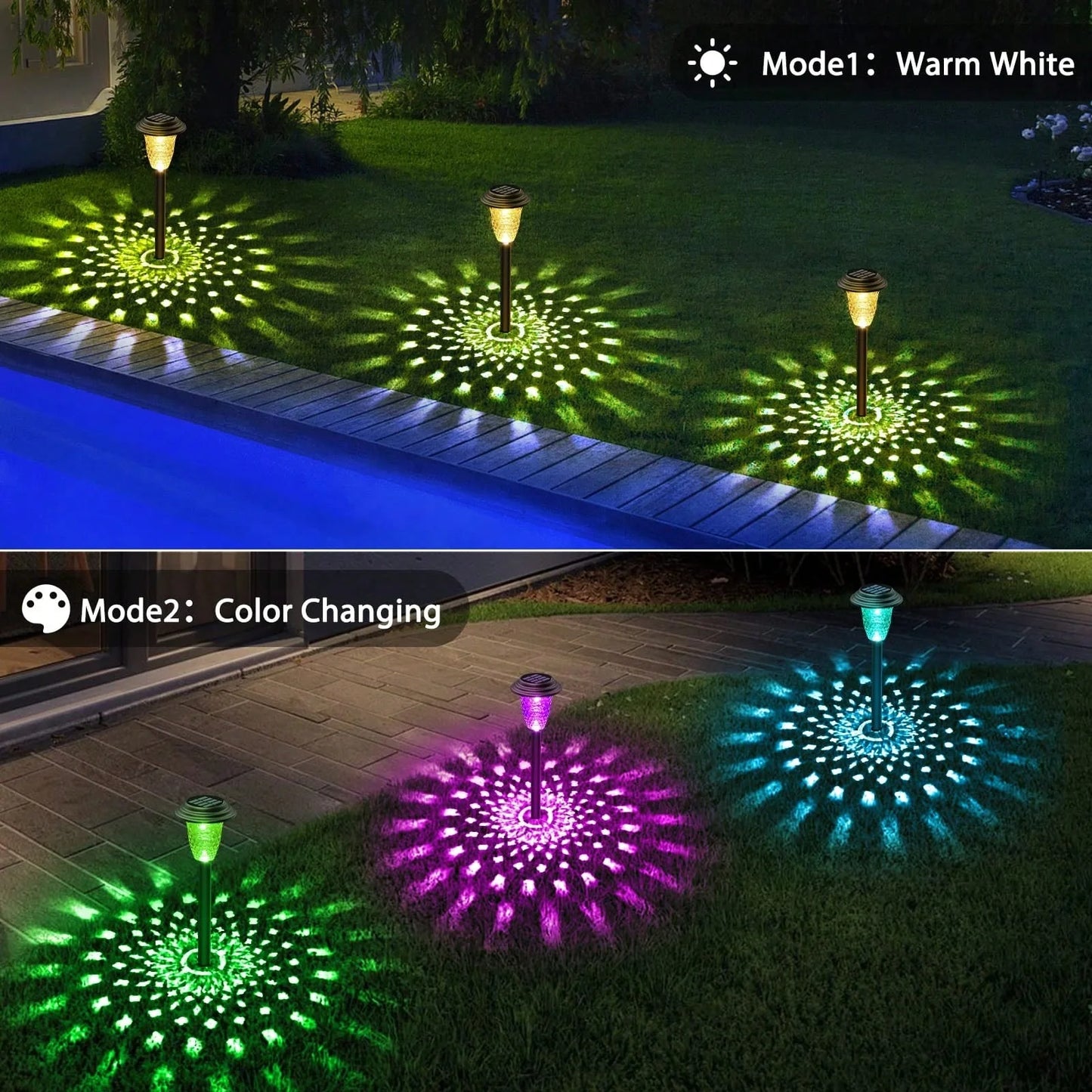 Solar Pathway Lights RGB Color Changing Warm White Outdoor Waterproof Lamp