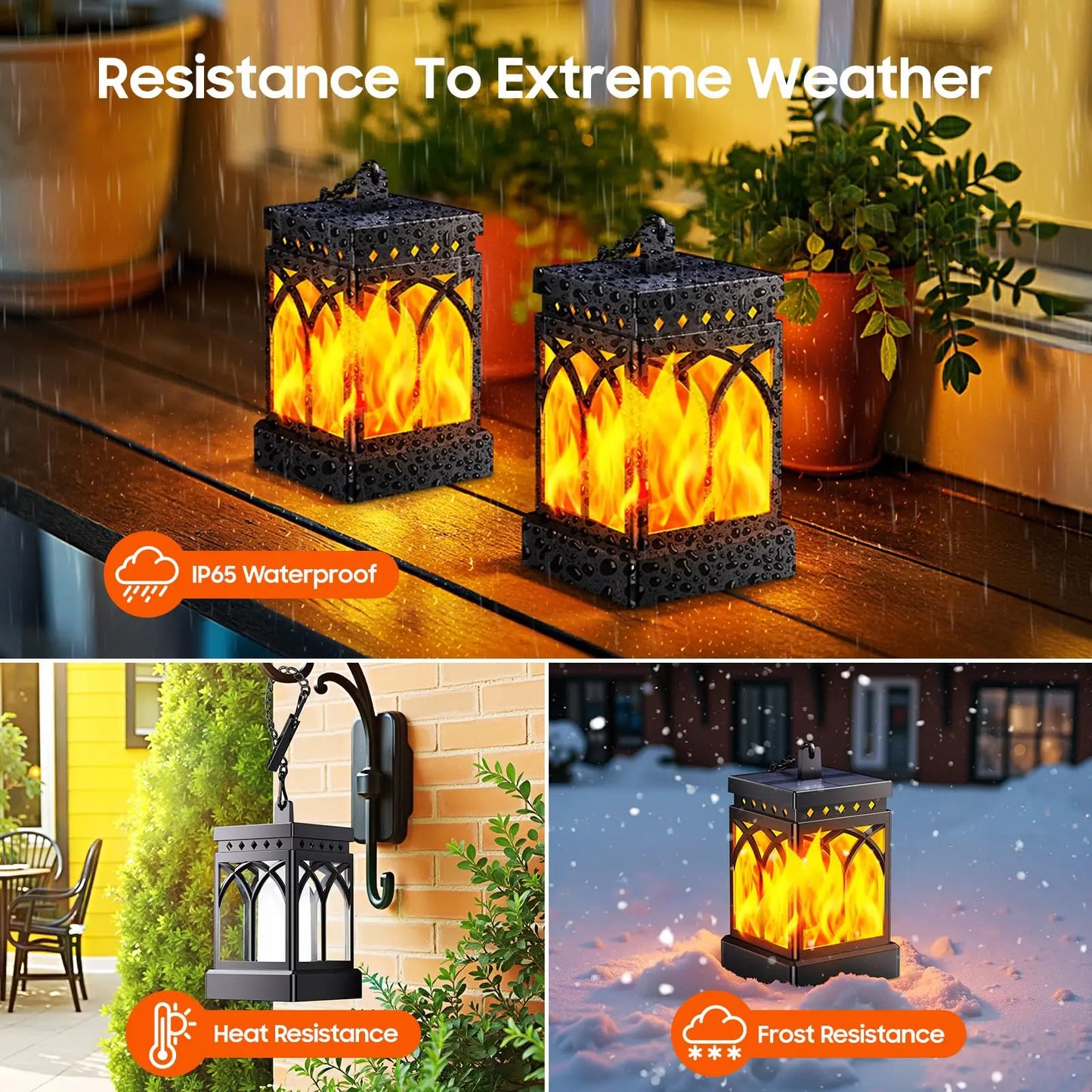 Outdoor Solar LED Lanterns Waterproof Hanging Lights Two Modes Auto On Off
