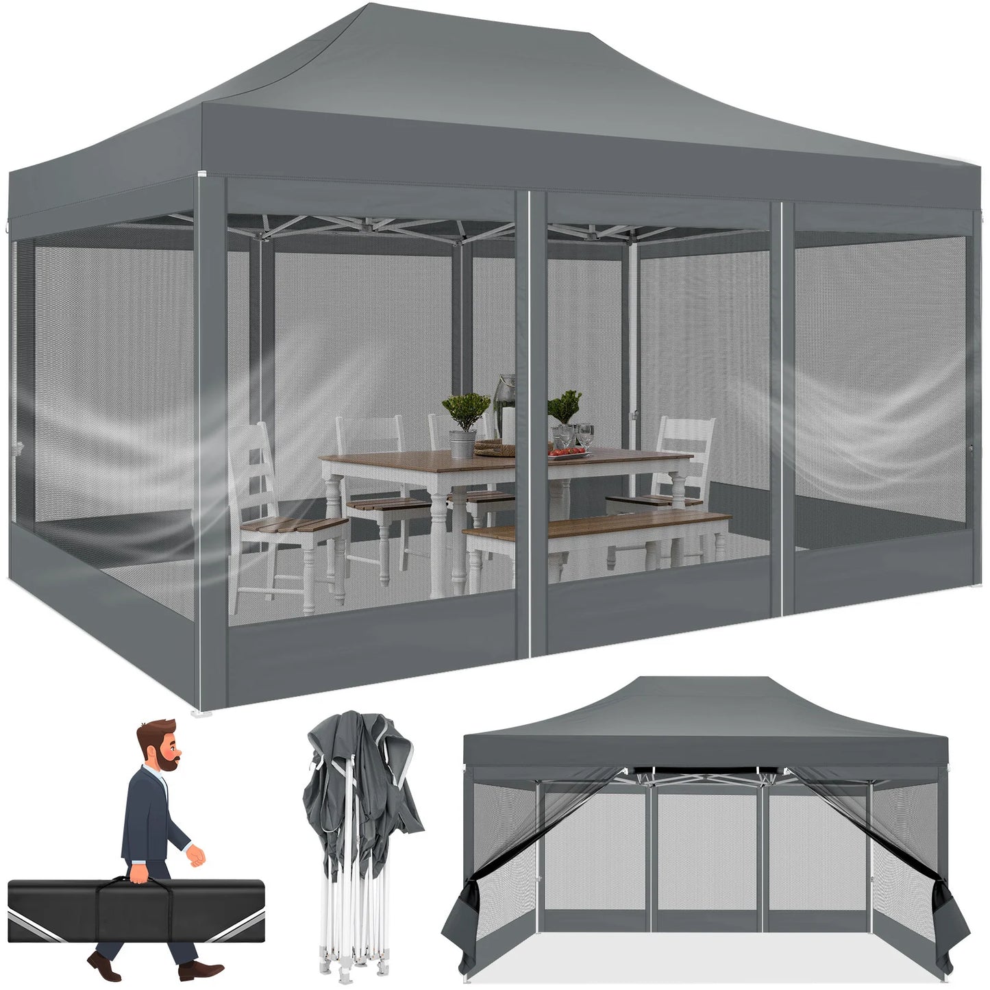 HOTEEL Heavy Duty Pop Up Canopy With Mosquito Netting