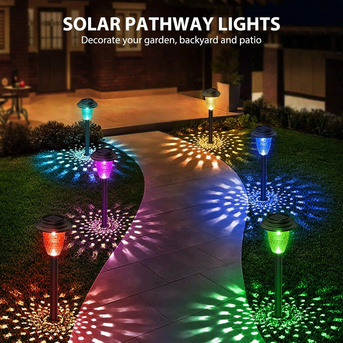 Solar Pathway Lights RGB Color Changing Warm White Outdoor Waterproof Lamp