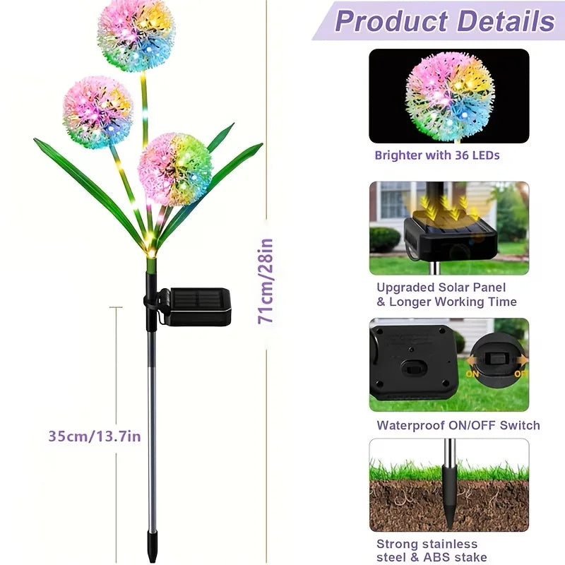 Solar LED Dandelion Light Three Head Ground Mounted Outdoor Decor