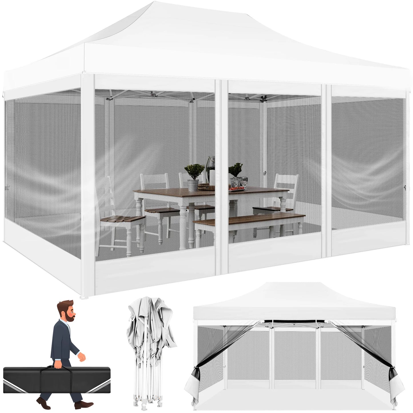 HOTEEL Heavy Duty Pop Up Canopy With Mosquito Netting