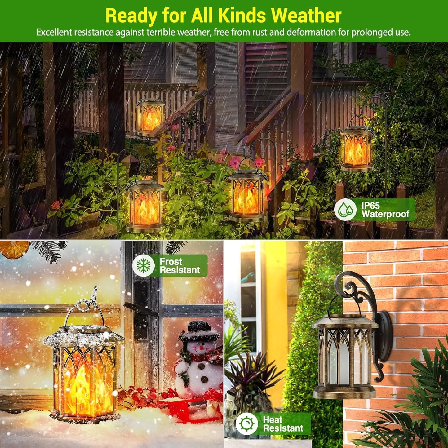 Waterproof Flickering Flame Solar Lantern Auto On/Off Outdoor Decor