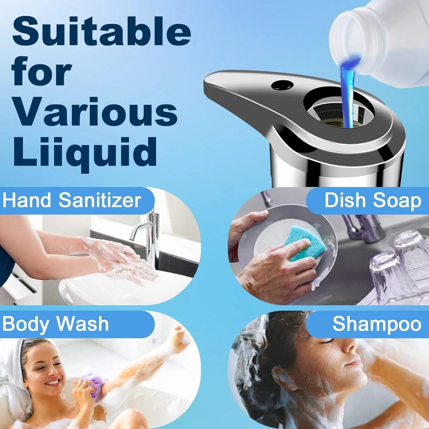 Automatic Hand Soap Dispenser Touchless Infrared Sensor Adjustable Levels