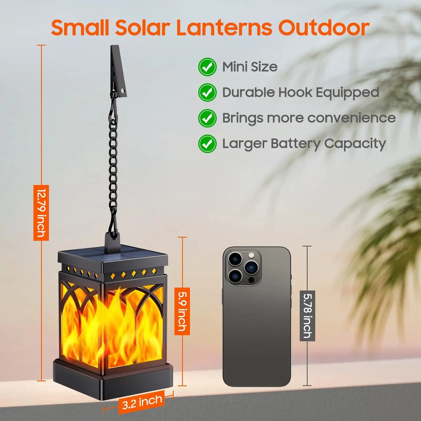 Outdoor Solar LED Lanterns Waterproof Hanging Lights Two Modes Auto On Off