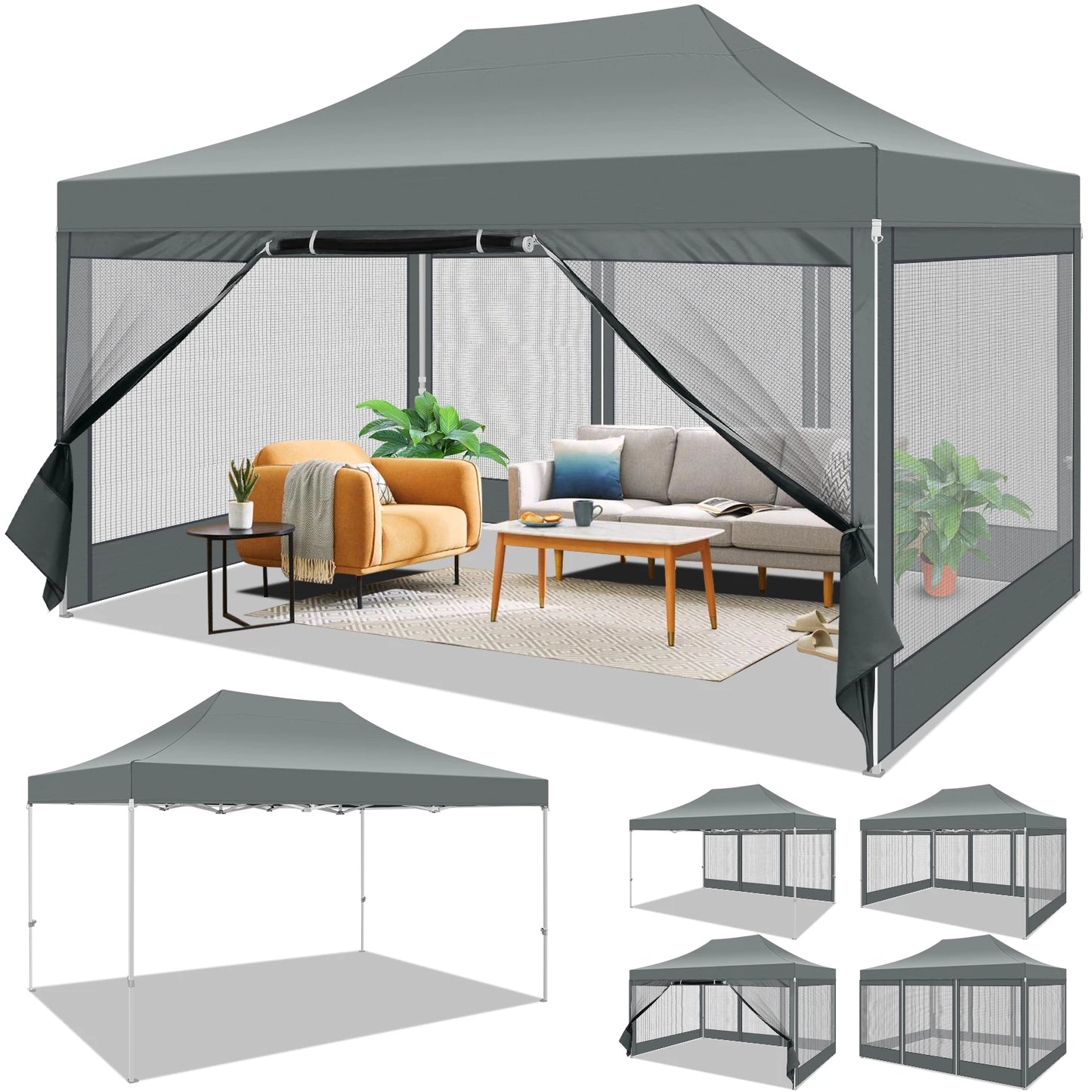 HOTEEL Heavy Duty Pop Up Canopy With Mosquito Netting