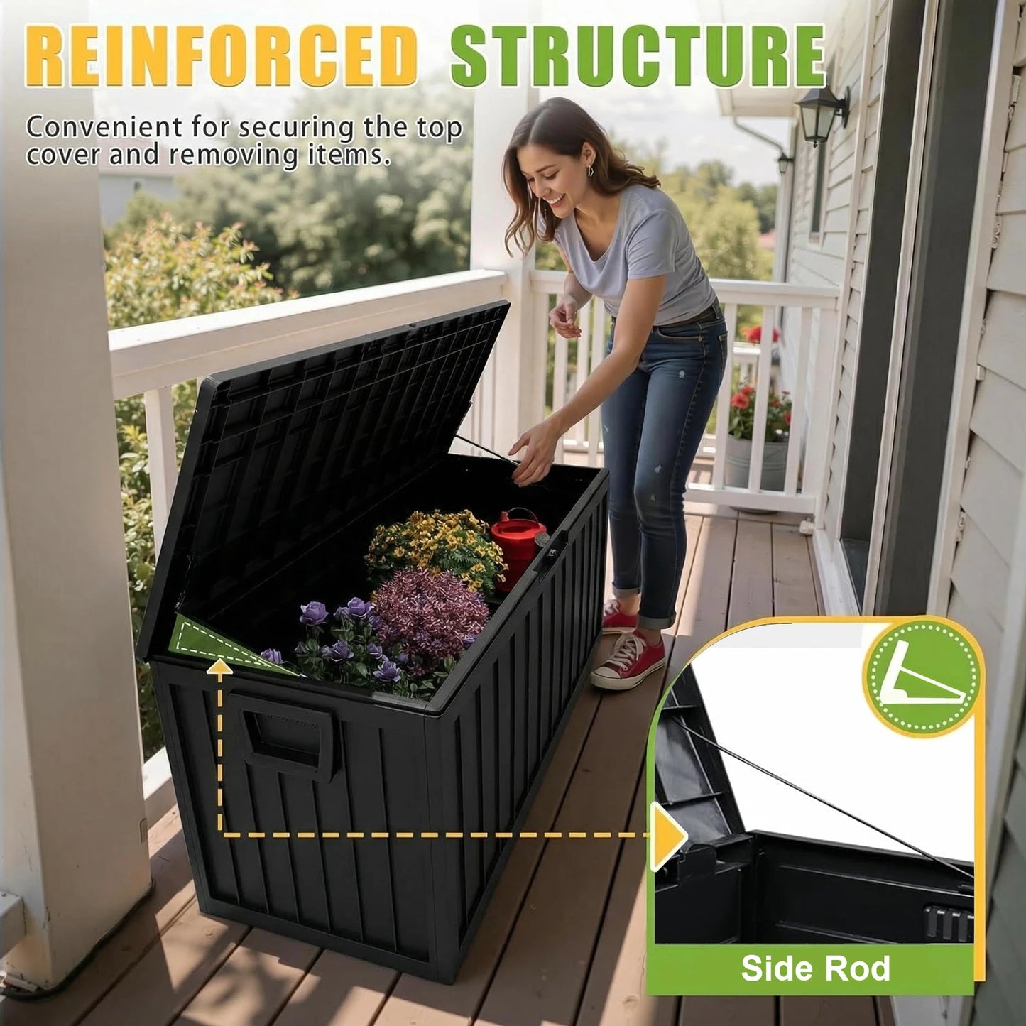 Resin Outdoor Storage Box Waterproof With Bottom Pulleys
