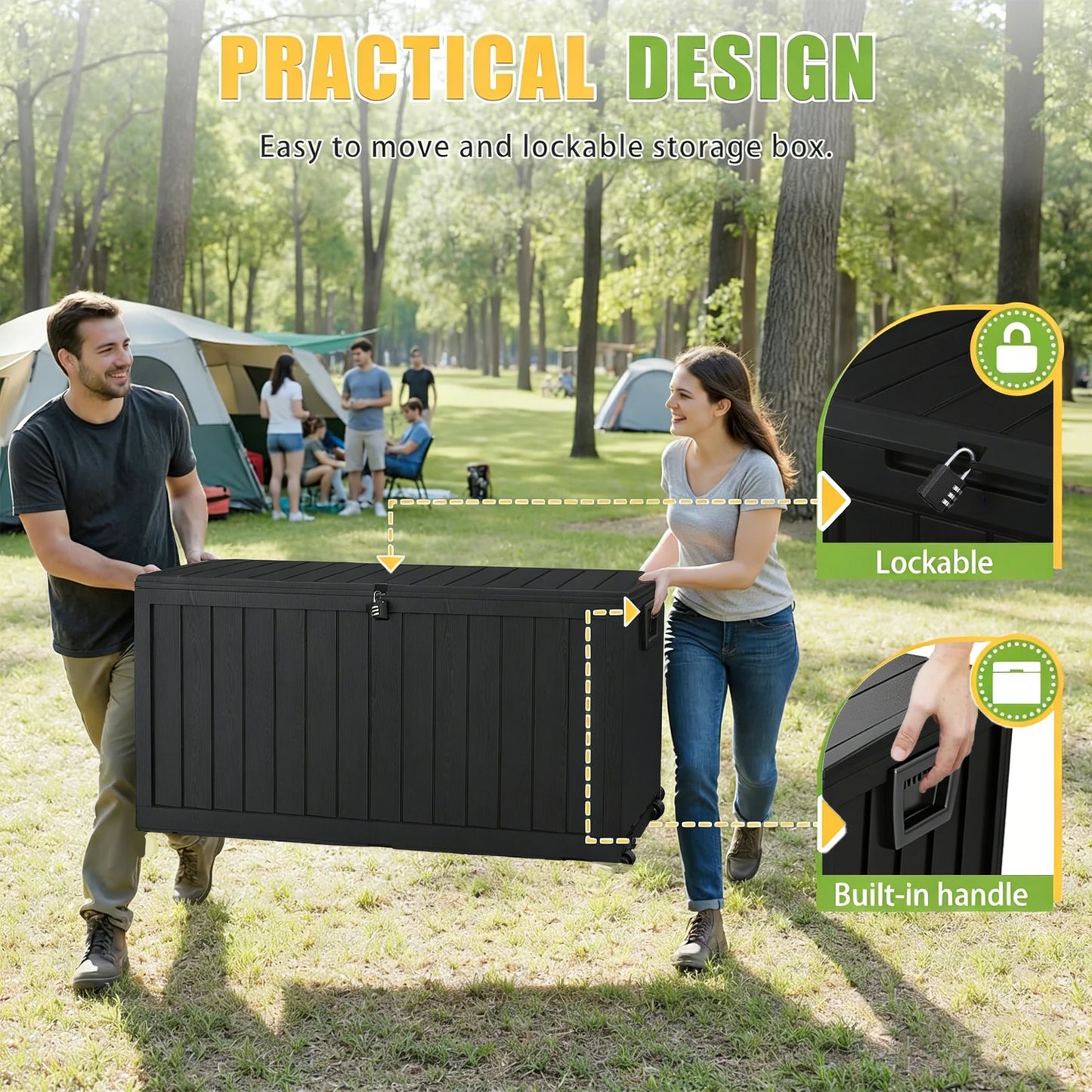 Resin Outdoor Storage Box Waterproof With Bottom Pulleys