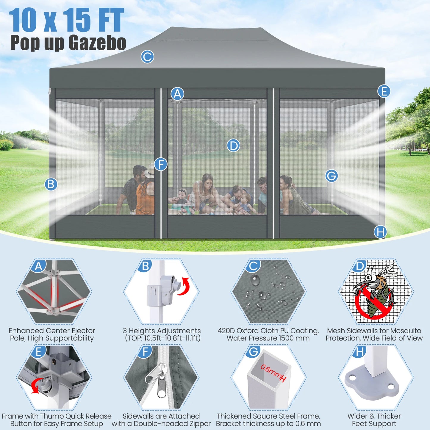 HOTEEL Heavy Duty Pop Up Canopy With Mosquito Netting