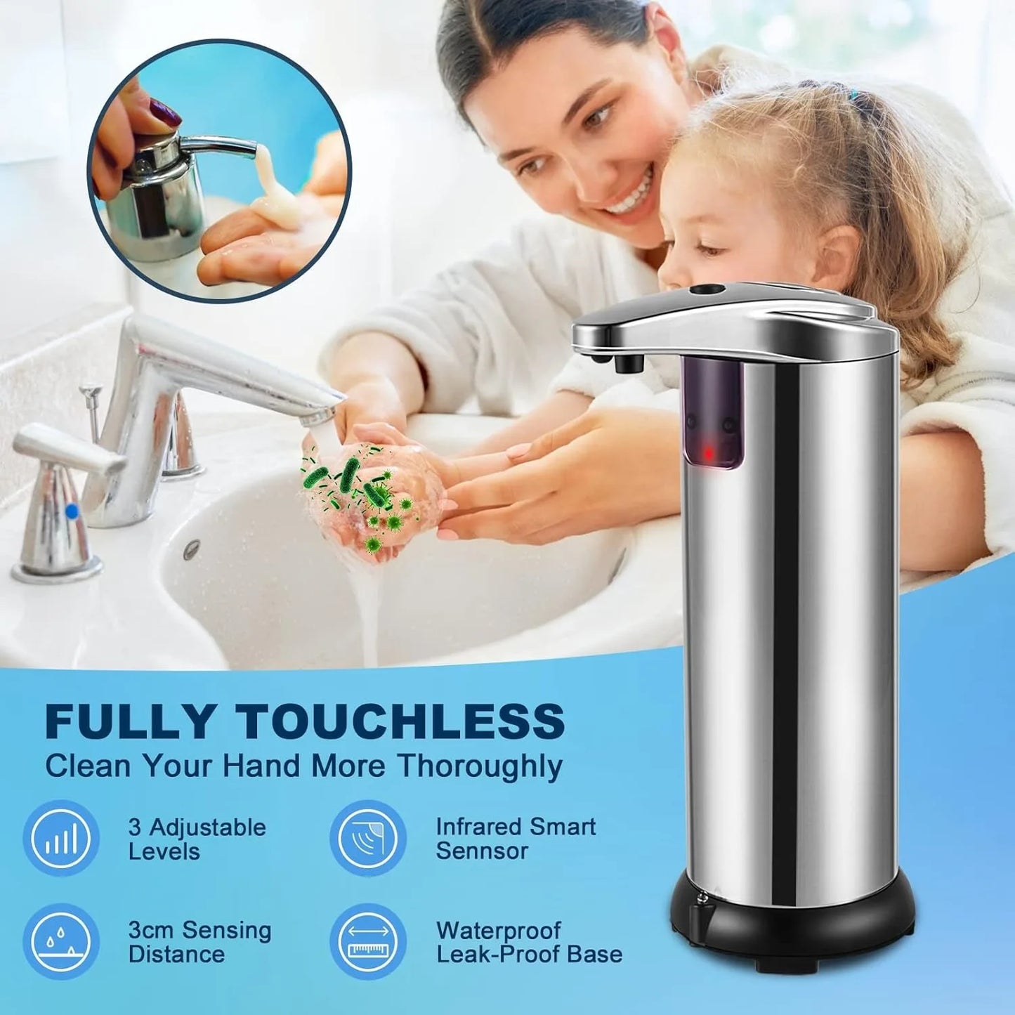 Automatic Hand Soap Dispenser Touchless Infrared Sensor Adjustable Levels