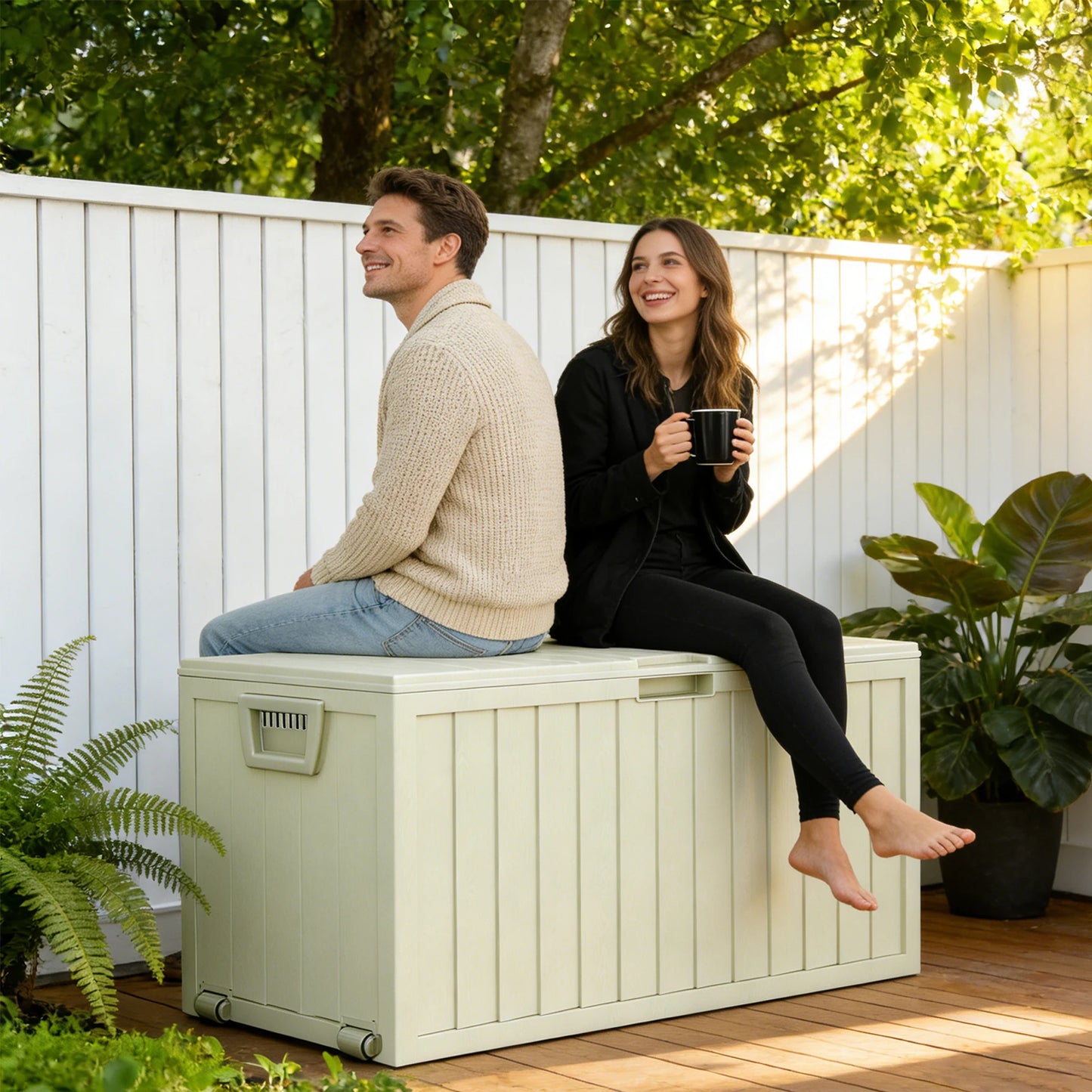Resin Outdoor Storage Box Waterproof With Bottom Pulleys