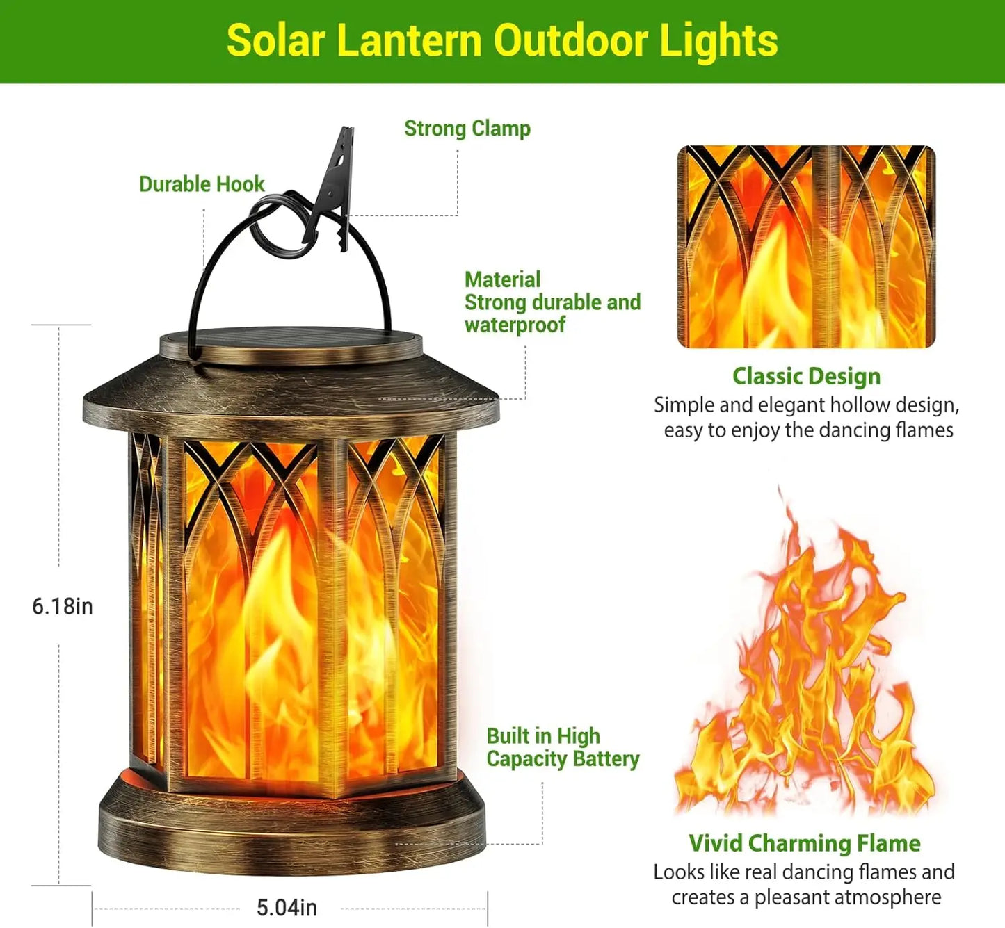 Waterproof Flickering Flame Solar Lantern Auto On/Off Outdoor Decor