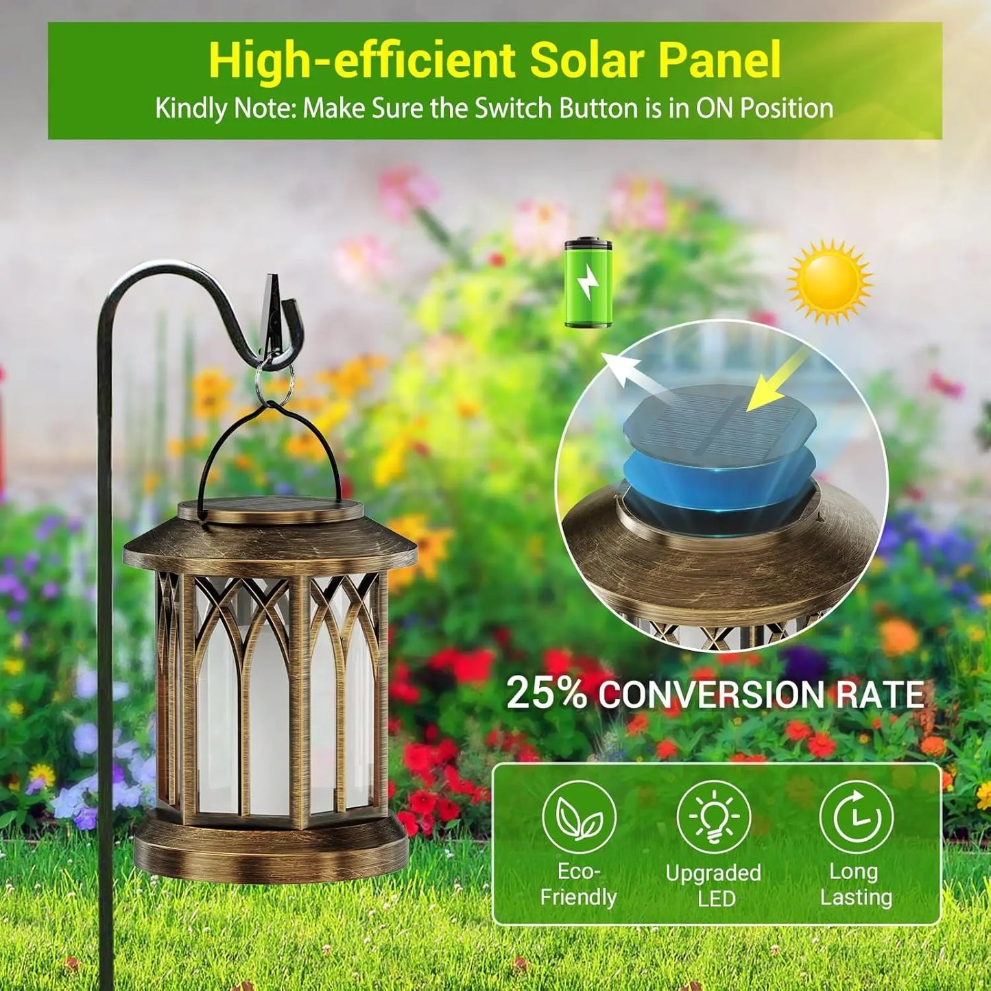 Waterproof Flickering Flame Solar Lantern Auto On/Off Outdoor Decor