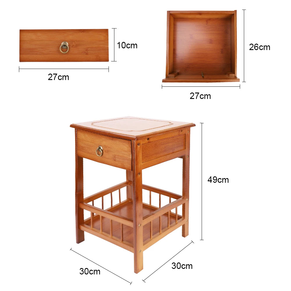 Bamboo Bedside Table With Drawer And Open Storage Shelf
