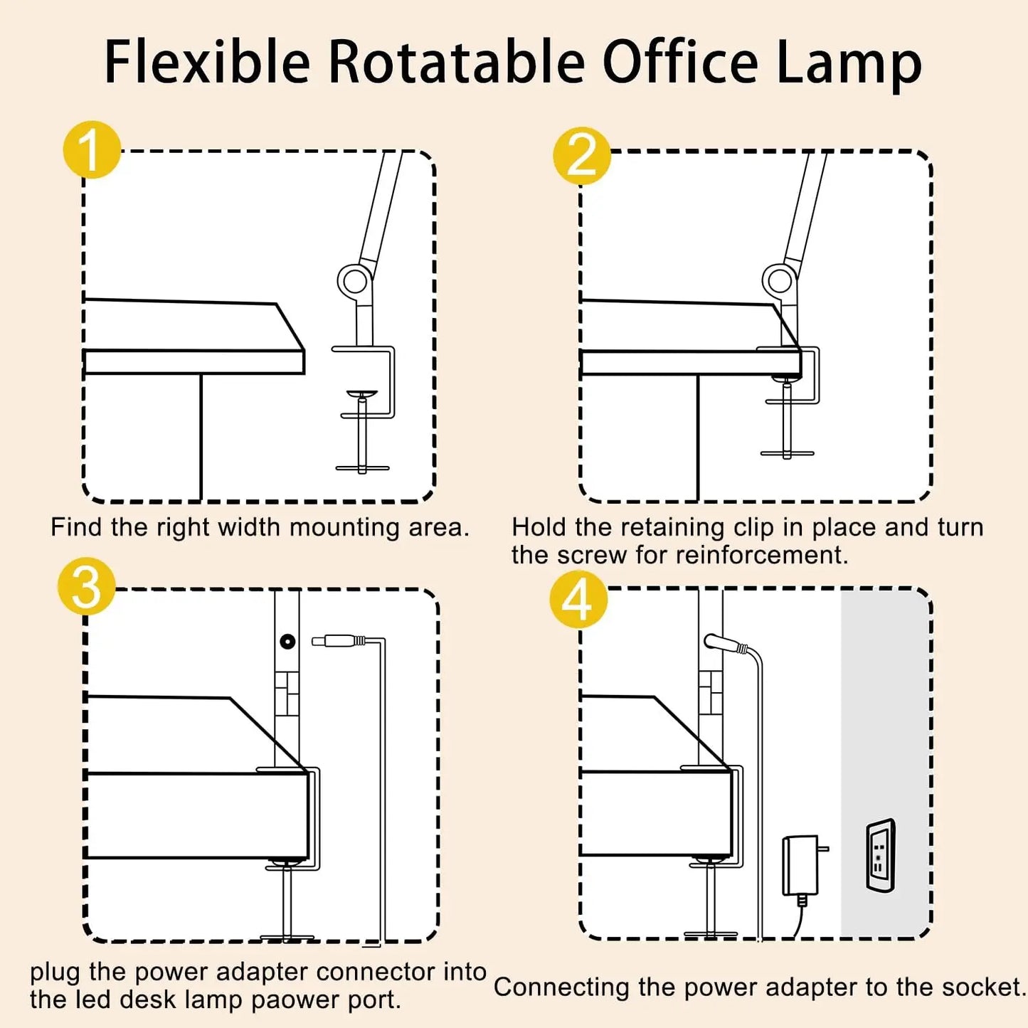 LED Desk Lamp With Clamp Flexible Swing Arm 4 Lighting Modes 5 Brightness Levels
