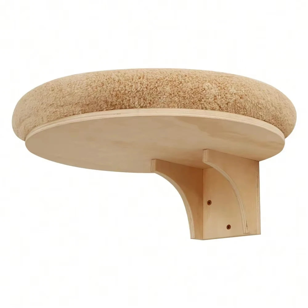 Solid Wood Cat Wall Mount Climbing Ladder With Hammock And Scratching Post