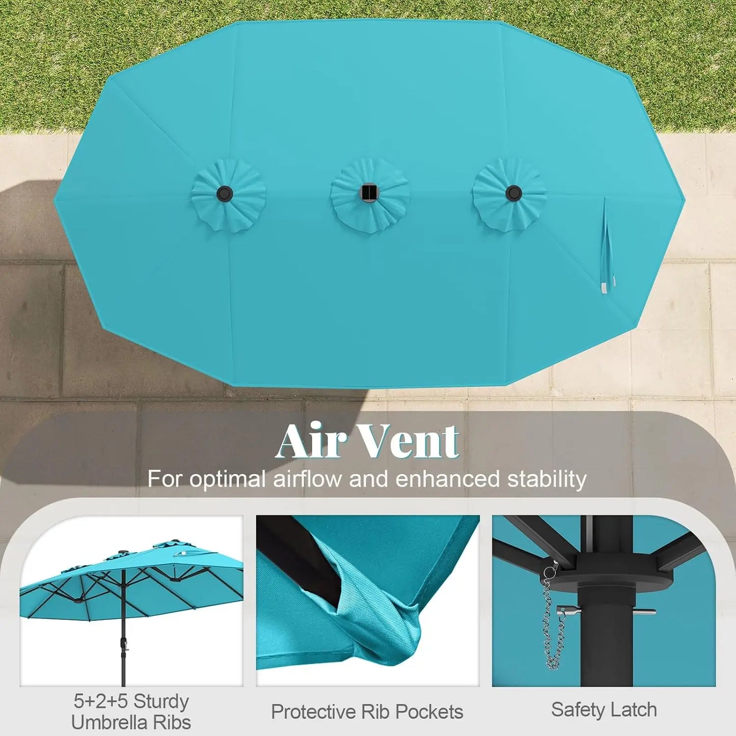 Double-Sided Solar Patio Umbrella With 48 LED Lights And Vented Top