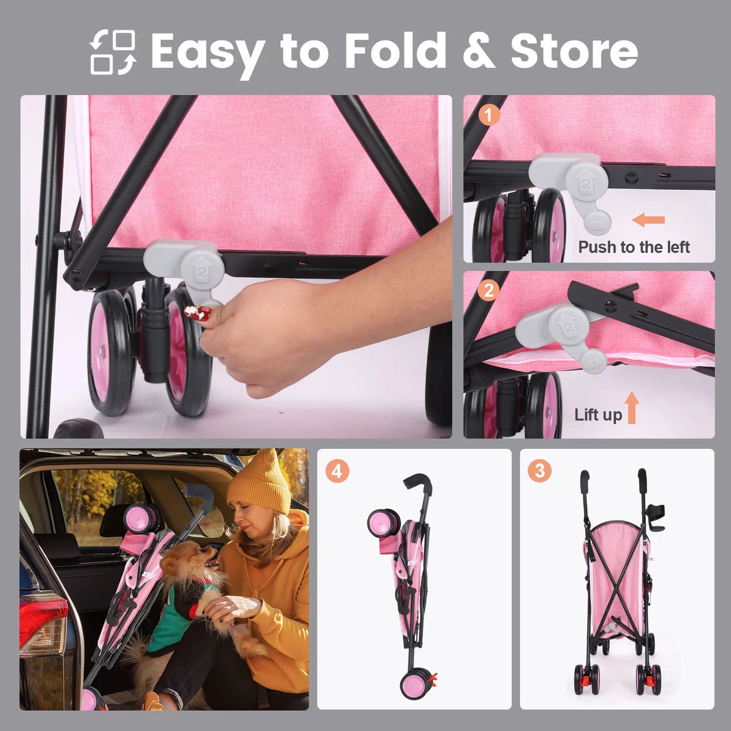 Wedyvko Pet Dog Stroller With Brakes And Storage For Travel