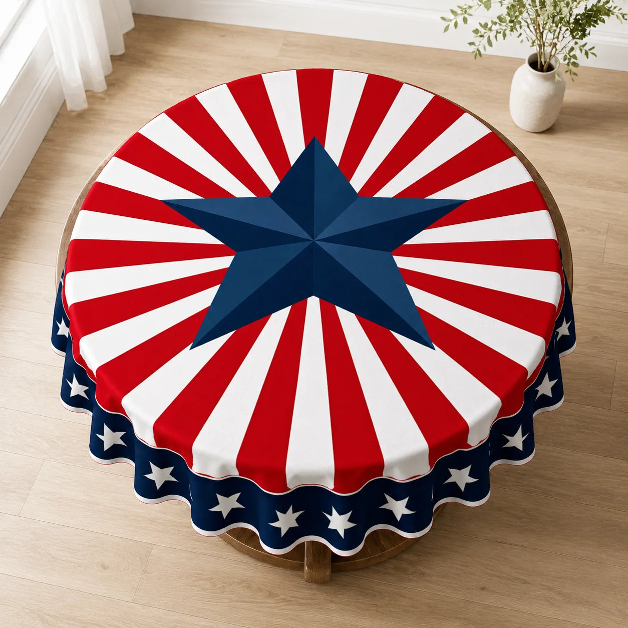 Patriotic Round Tablecloth With Star Stripes Print