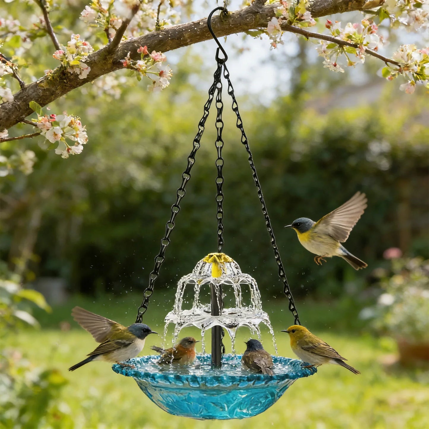 Hanging Solar Powered Bird Bath Fountain For Outdoor Garden Decor