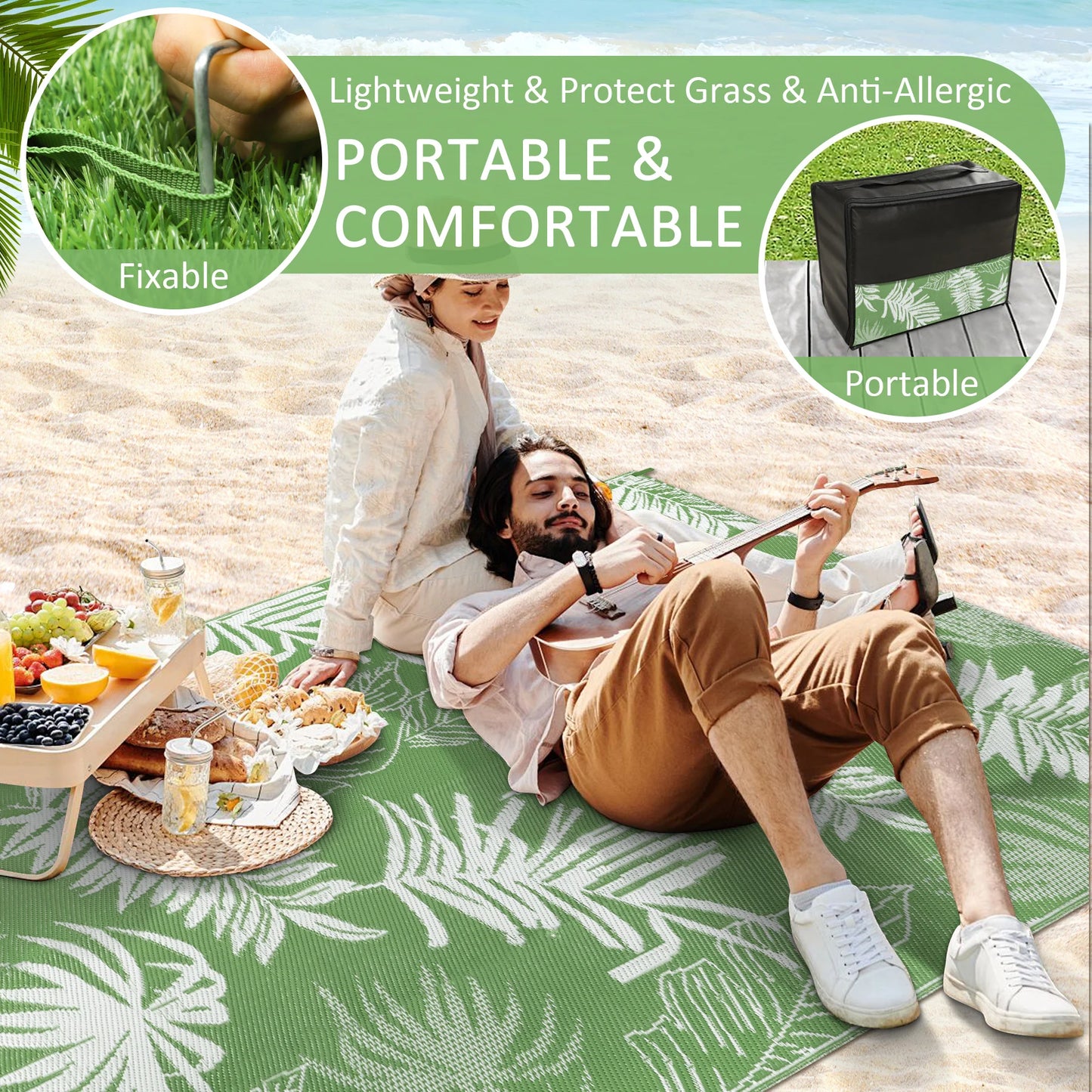 Waterproof Outdoor Rug Polypropylene Leaves Pattern For Patio And Deck