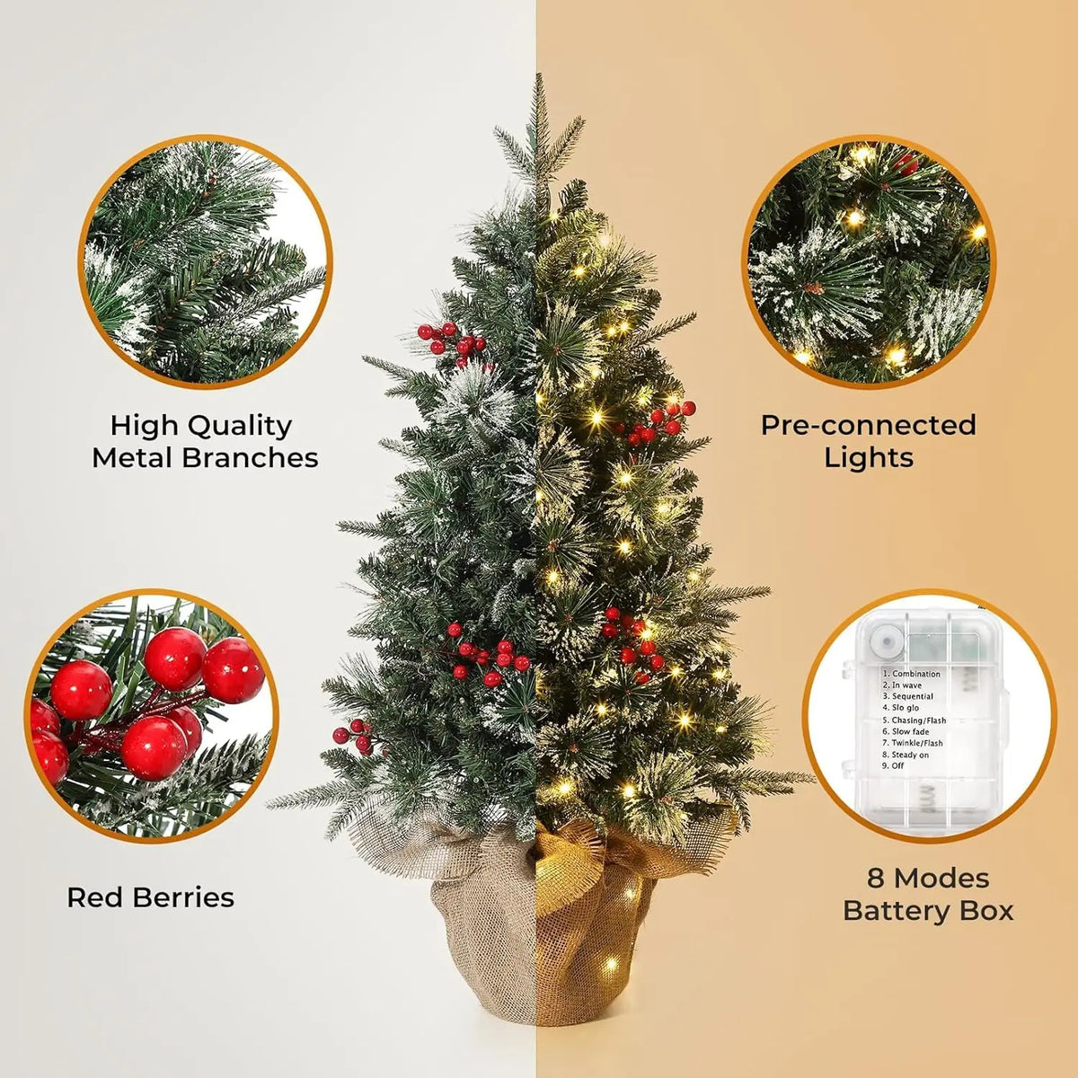 HiMISS Artificial Christmas Tree With Pre Lit Lights And 8 Modes