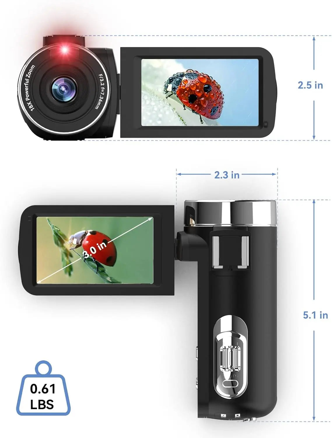 4K Camcorder With 18X Digital Zoom And 48MP For YouTube