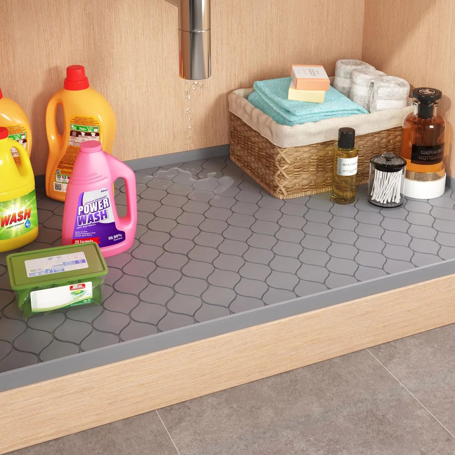 Leeseph Silicone Under Sink Mat Waterproof For Kitchen And Cabinet Protection