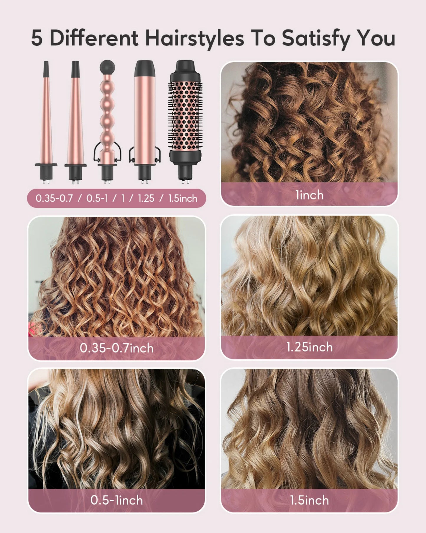 KIPOZI 5 In 1 CurlingTool CeramicBarrel And Hot Air Brush