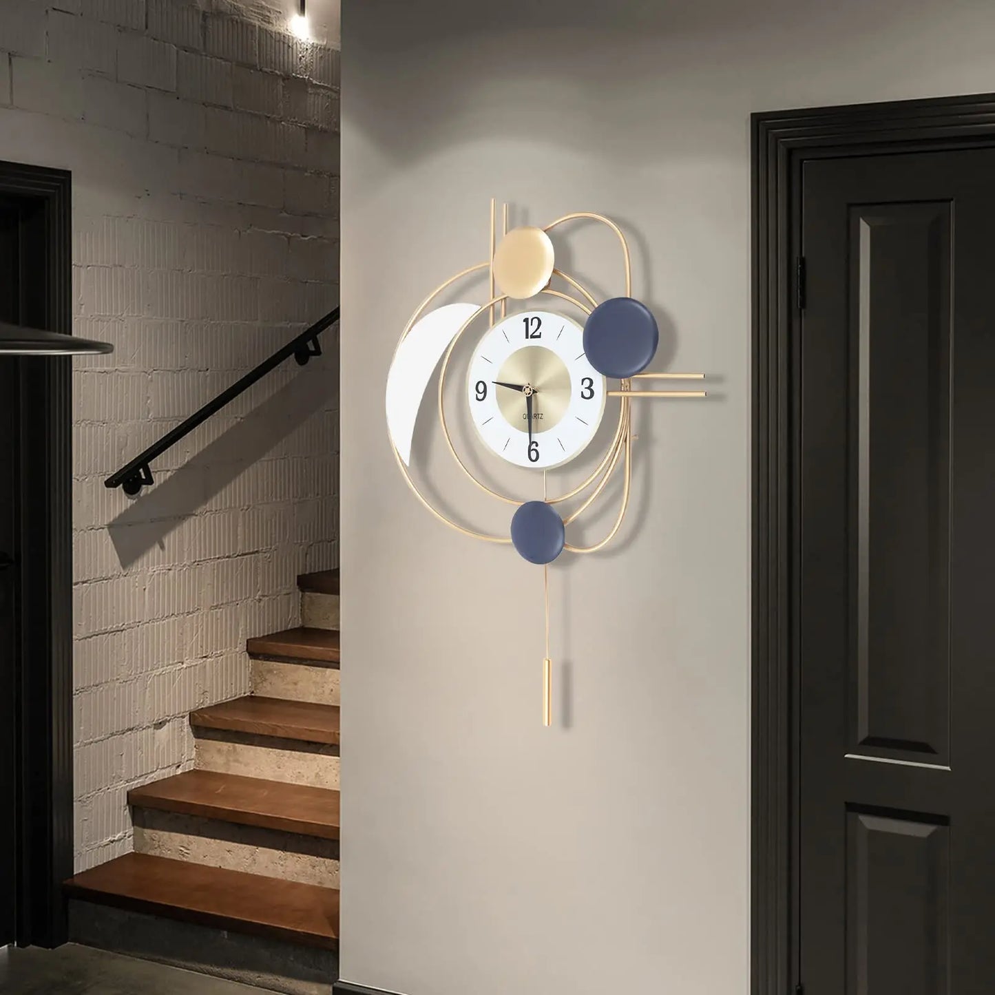 Modern Metal Wall Clock With Silent Swing Pendulum