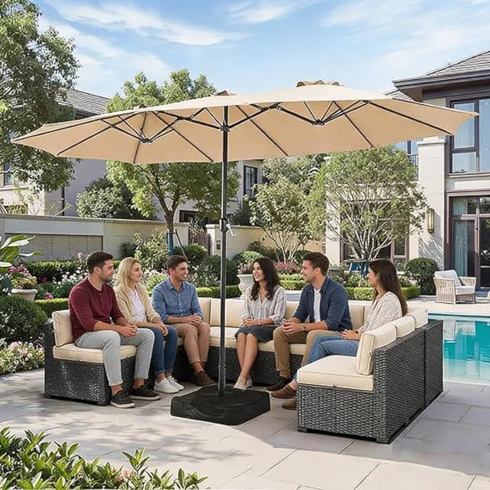Outdoor Double Sided Rectangular Patio Umbrella With Base