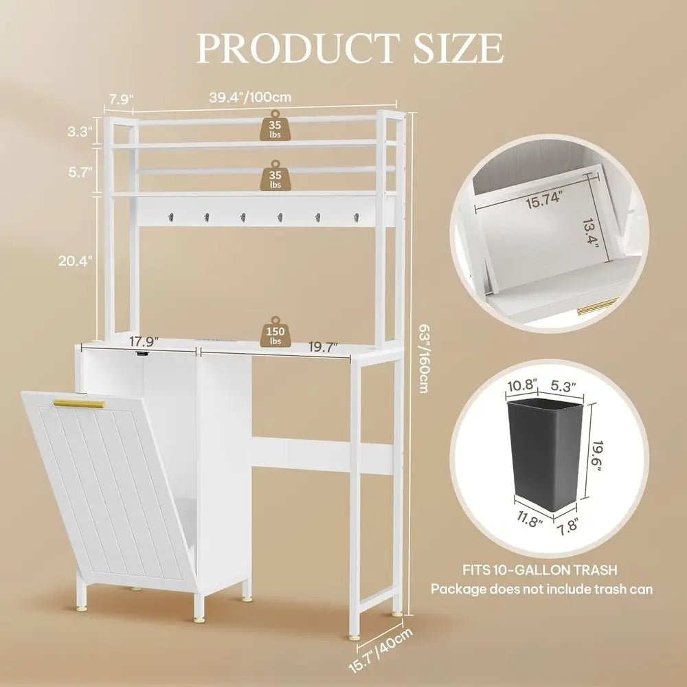 Kitchen Storage Rack With Built In Trash Can And Power Outlets