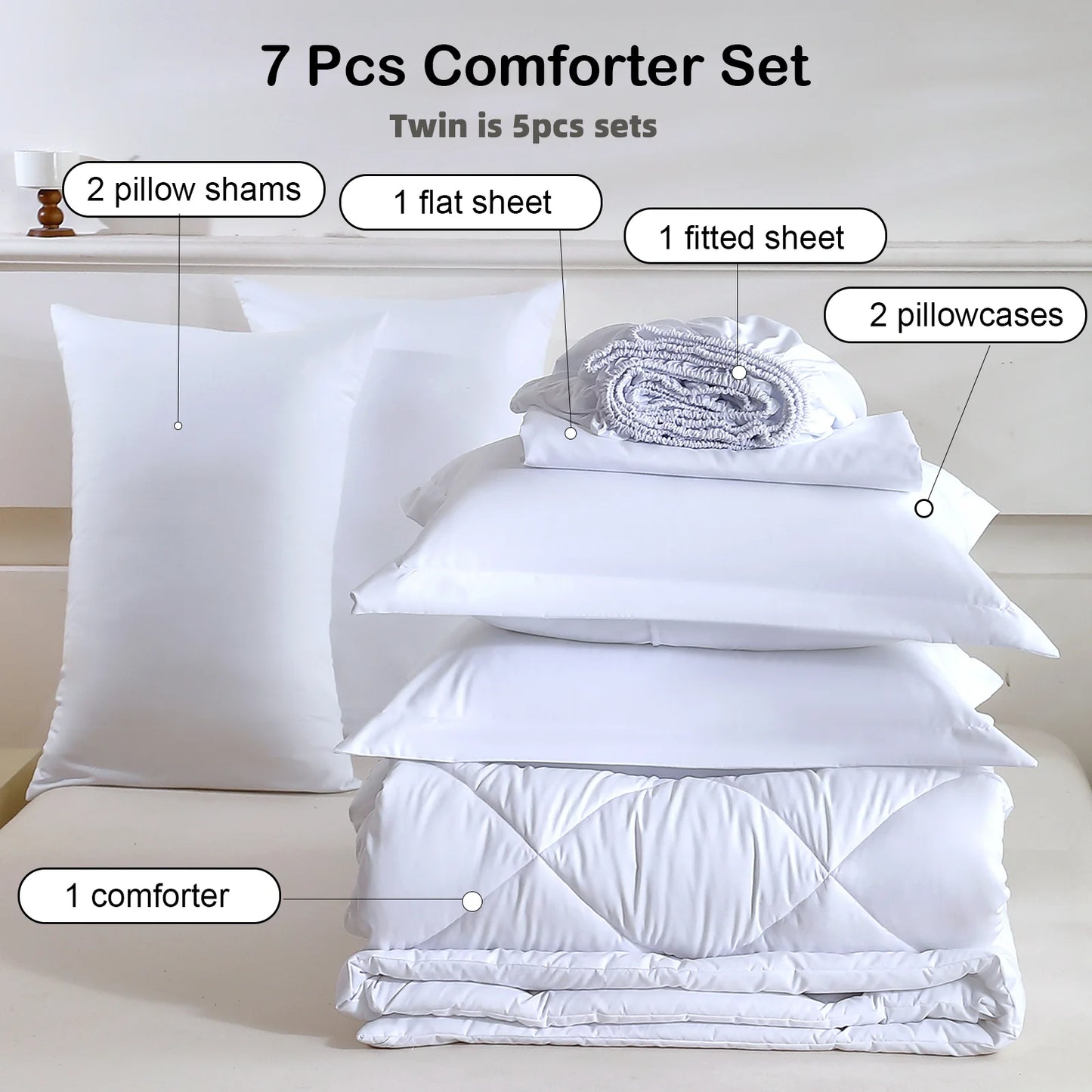 EasYum 7 Piece Bedding Set Quilt Comforter Flat Sheet Pillowcases