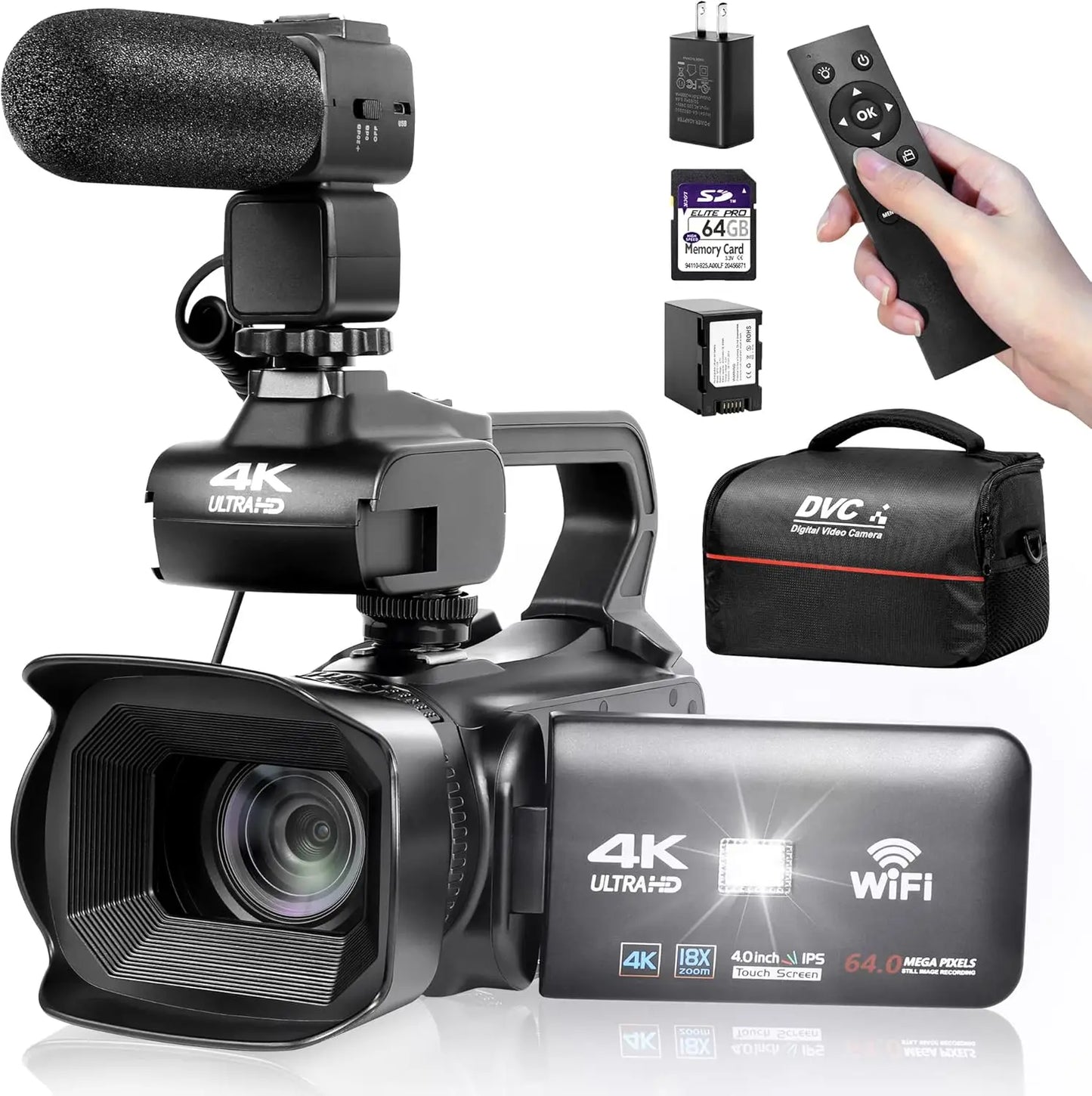 4K Ultra HD Camcorder With 18X Digital Zoom And 64GB SD Card