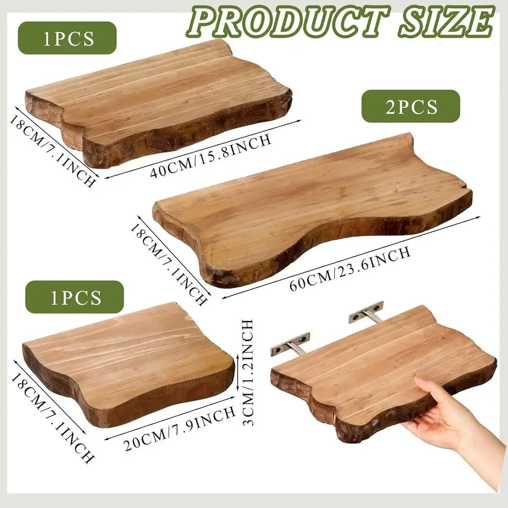 Floating Live Edge Wood Wall Shelves, 4-Piece Set, Wall Mount
