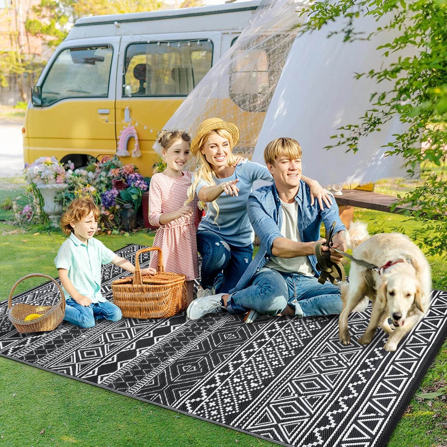 Studyset Outdoor Boho Patio Rug Waterproof Reversible Mat