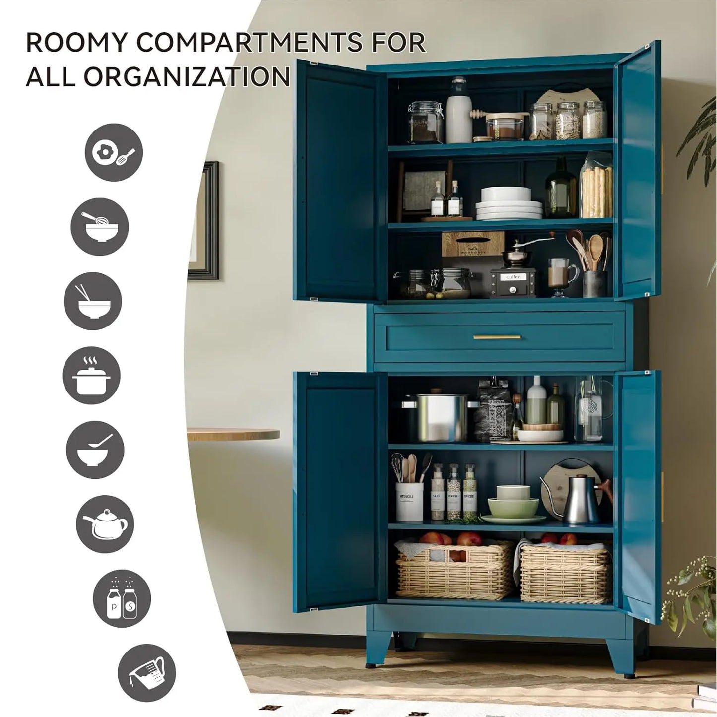 Pantry Cabinet With Drawer And Adjustable Shelves Unit