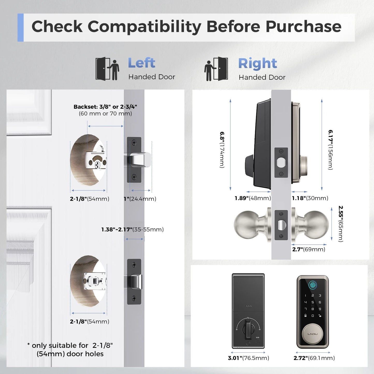 LNDU G601N Smart Lock With 360° Fingerprint Fob Unlock WiFi