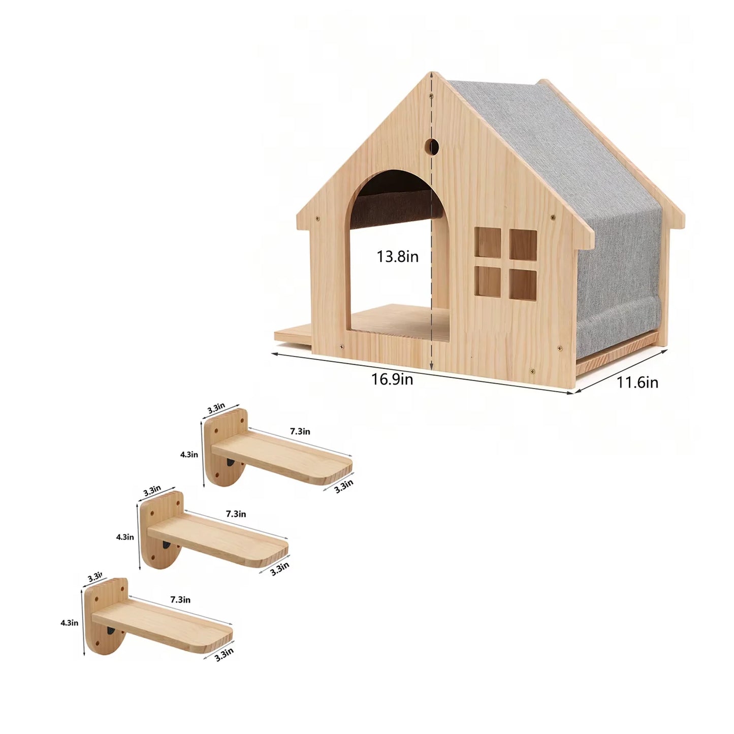 Wooden Cat Villa Wall Shelf for Sleeping and Resting