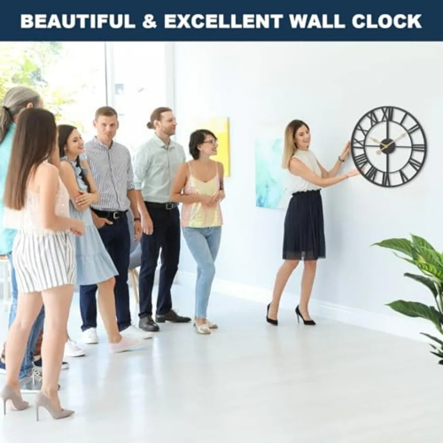 Round Silent Vintage Industrial Farmhouse Wall Clock Roman Numerals