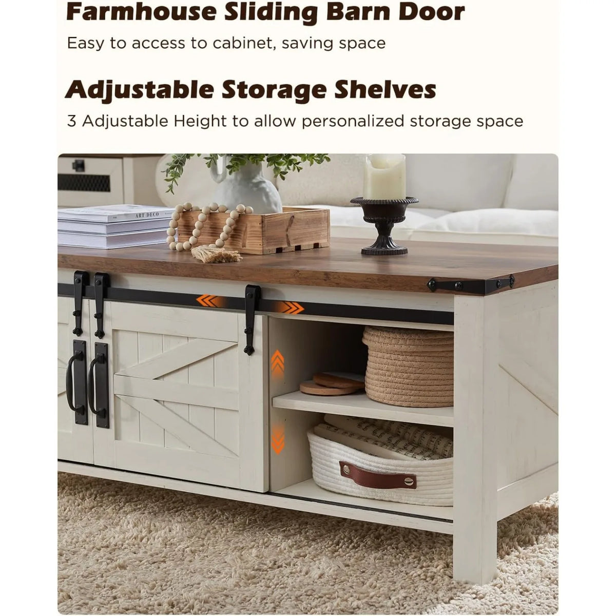 XIUWO Farmhouse Lift Top Coffee Table With Hidden Storage