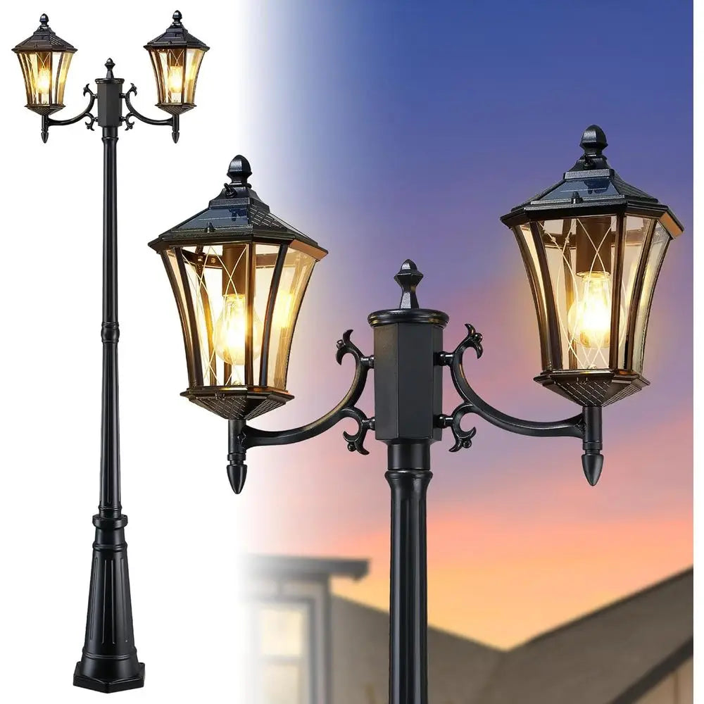 Solar Post Light 2-Head Dusk to Dawn Outdoor
