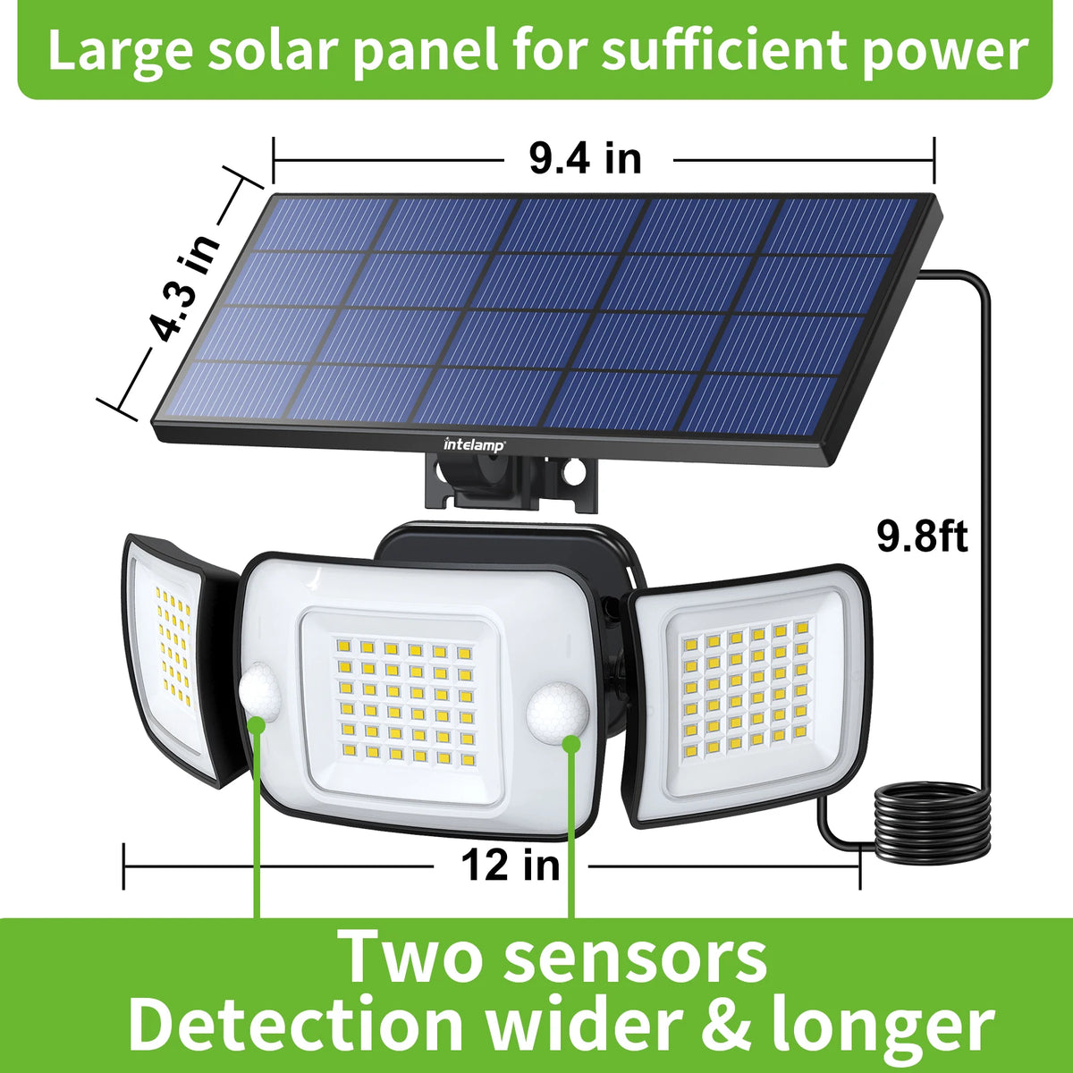Intelamp Outdoor Solar LED Security Light With Dual Motion Sensors