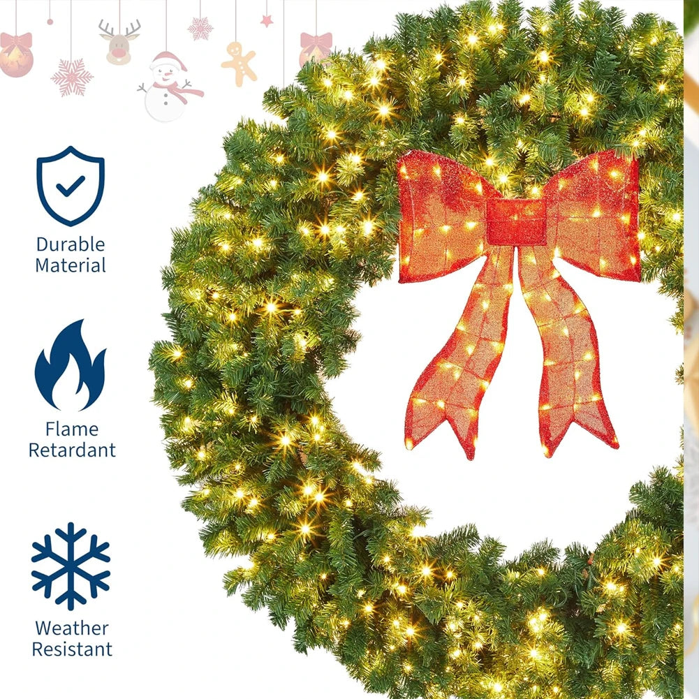 Studyset Pre Lit Christmas Wreath With Bow Indoor Outdoor Decor